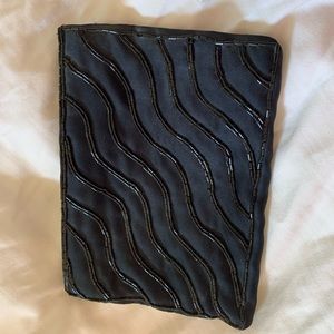 Vintage Black Satin Beaded Evening Bag Purse Clovis Ruffin  1980